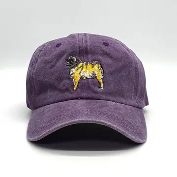 새상품 오리지널 자수 베이스볼 캡 강아지 퍼그 동물 애니멀 보라색