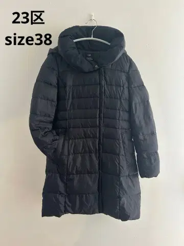 23구 후드 부착 블랙 다운 자켓 사이즈 38, M, 9호