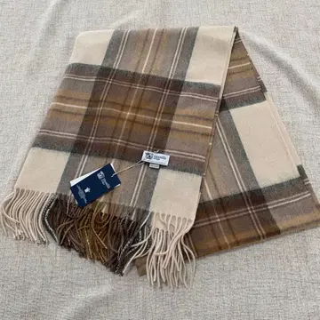존스톤스 머플러 대형 타탄 체크 스톨 내추럴 스튜어트