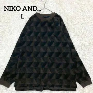 니코앤드 기하학 패턴 올 패턴 긴팔 티셔츠 남성용 브라운 오버 사이즈