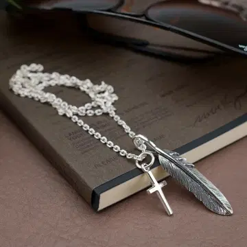 페더 크로스 목걸이 실버 925 스털링 실버 남성용