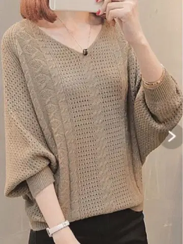 니트 스웨터 여성용 긴팔 V넥