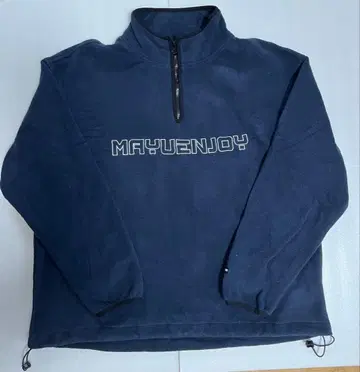 플리스 하프 지퍼 맨투맨 밑단 드로 코드 부착 네이비