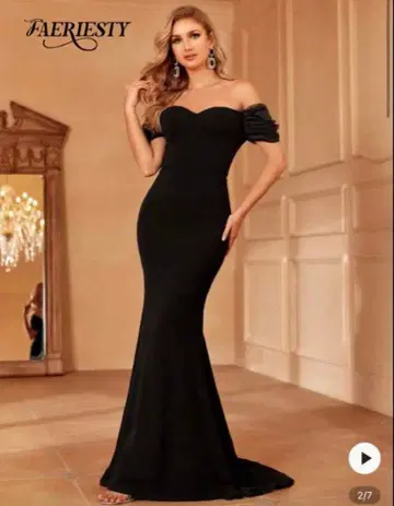 블랙 오프숄더 드레스 JP-XS