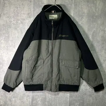 레어 snap on 자수 로고 블루종 워크 자켓 블랙 그레이 충전솜