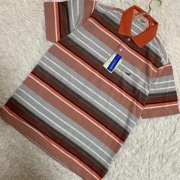 [ 미사용 ] crocodile 보더 무늬 반팔 피케 셔츠 오렌지 M