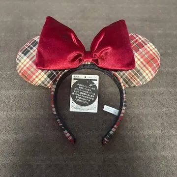 디즈니 머리띠 미니 체크 빨간색 리본