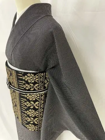 새상품급 순수 실크 이중 기모노 에도 코몬 삼역 극 '교기' 모노톤 단품