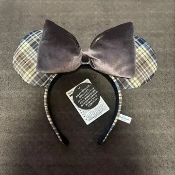 디즈니 머리띠 미니 체크 베이지 리본