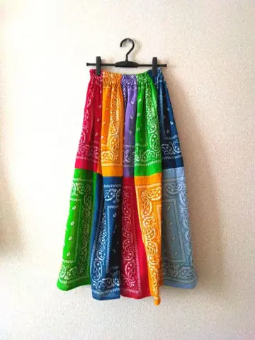 반다나 패치워크 롱 스커트 멀티