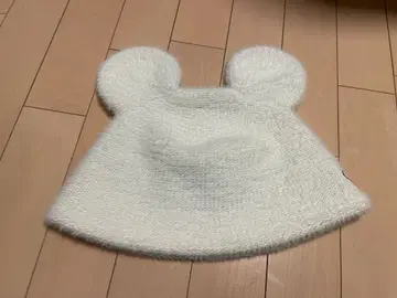 [디즈니] 미키마우스 귀달린 화이트 니트 버킷햇