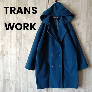 TRANS WORK 후디드 코트 울 블루 빈티지 레트로