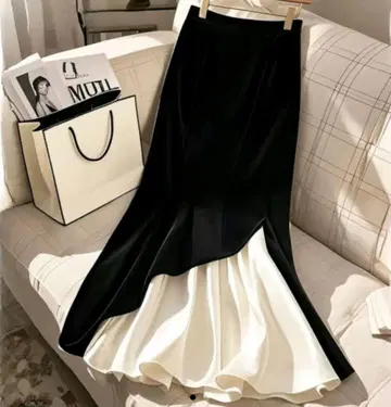 벨로아 롱 스커트 바이컬러 M