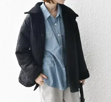 SHIPS any 퀼팅 x 보아 리버서블 스탠드 카라 블루종