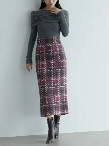 snidel 체크 무늬 타이트 스커트