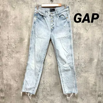 [ GAP ] 데미지 가공 스트레이트 데님 팬츠 라이트 블루 하이라이즈