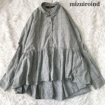 mizuiroind 허리 프릴 글렌체크 셔츠 A라인 블라우스