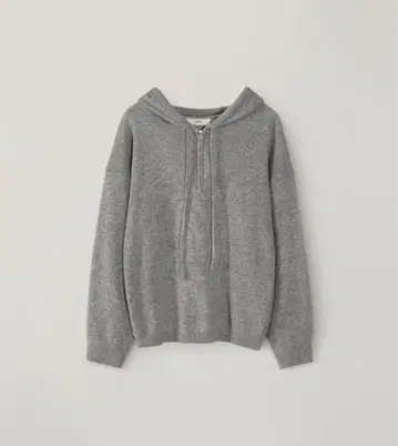 그레이 후드 부착 니트 후드티