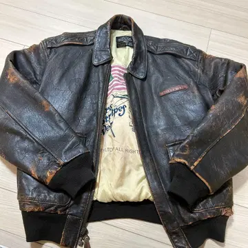 90'S AVIREX A-2 천연 가죽 브라운 가죽 자켓