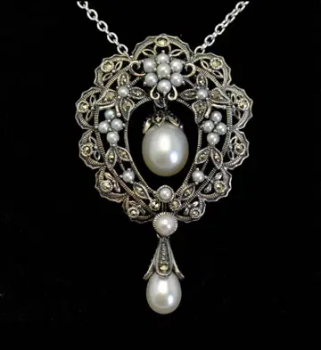 [ 새상품급 ] 록잔 담수진주 브로치펜던트 시드펄과 말카사이트