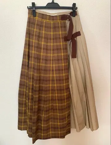 Ray BEAMS 체크 무늬 플리츠 스커트