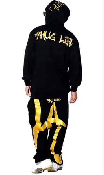 DOP 셋업 THUG LIFE 블랙/골드 후드티
