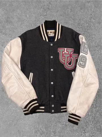 QB CLUB 바시티 자켓 그레이/화이트