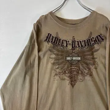 할리데이비슨 롱 T셔츠 XL사이즈 로고 프린트 베이지 구제 의류