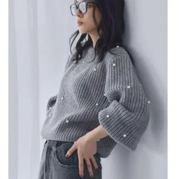 elfrank 모조 진주 포함 골지 니트