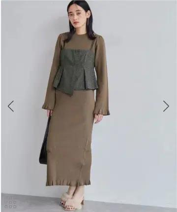 VIS 뷔스티에 세트 밑단 미니 프릴 리브 니트 원피스