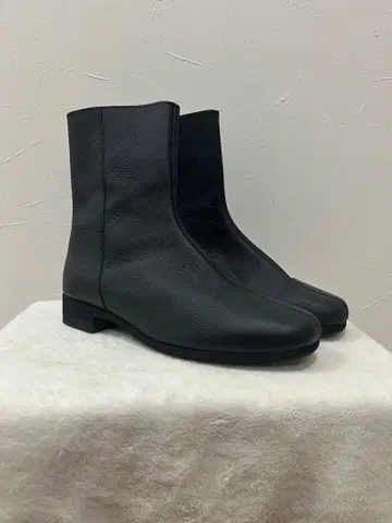 Recipe 블랙 가죽 사이드 지퍼 부츠 낮은 힐 24.0cm