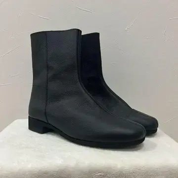 Recipe 블랙 가죽 사이드 지퍼 부츠 낮은 힐 24.0cm