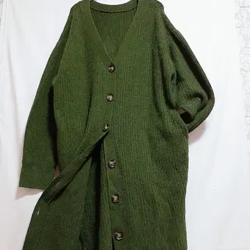 LOWRYS FARM 롱 가디건 리브 니트 F 짙은 녹색