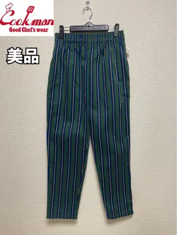 새상품급 COOKMAN 쿠크만 셰프 팬츠 스트라이프 그린 네이비 M 표기