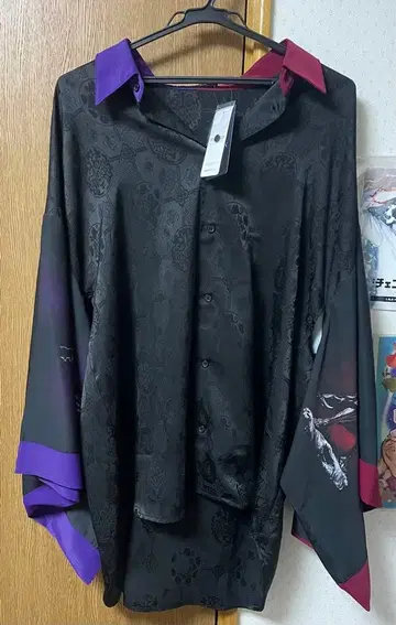 REZEN 금강역사 프린트 와소매 셔츠 칠흑