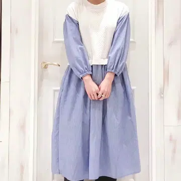 사만사 모스모스 케이블 무늬 자카드 도킹 원피스(블루)