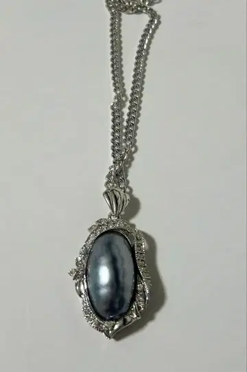 실버 파란색 색석 타원형 목걸이