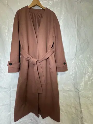 GU 니트 멜톤 노카라 코트 벨트 롱 코트 XXL 브라운