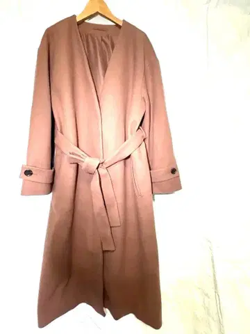 GU 니트 멜톤 노카라 코트 벨트 롱 코트 XXL 브라운