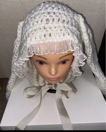 토끼 귀 니트 모자 레이스 Y2K