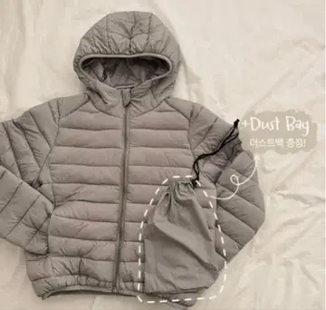 그레이 후드 부착 다운 자켓