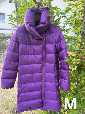 퍼플 볼륨 카라 부착 롱 다운 자켓 롱 다운 코트