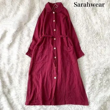 Sarahwear 거즈 소재 둥근 카라 롱 셔츠 원피스 벨트 포함 일본제