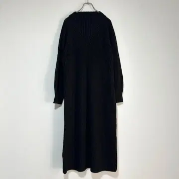 n0910 [그레일] 하이넥 니트 원피스 L 블랙 롱 기장 두꺼운 원단