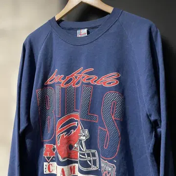 80s USA 구제 의류 NFL 버팔로 빌스 프린트 래글런 맨투맨 XL