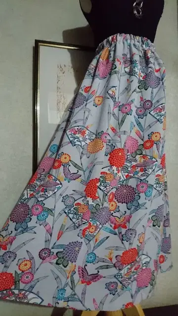 럭셔리 후리소데 컬러풀 크레이프 원단 기모노 리메이크 개더 스커트