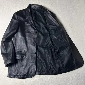 [ 천연 가죽 ] 양가죽 가죽 테일러드 자켓 반짝이는 광택 블랙