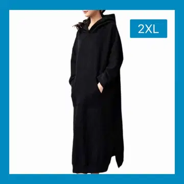 여성용 롱 후드티 블랙 2XL