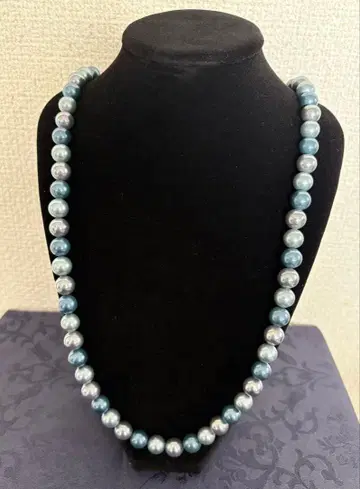 파랑 은색 조개 펄 롱 목걸이