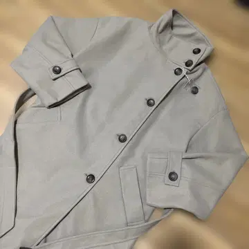 [ 정가 14,300엔 ] 니트 모사 스탠드 칼라 롱 코트 / 그레이지